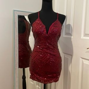 Maroon sequin mini dress